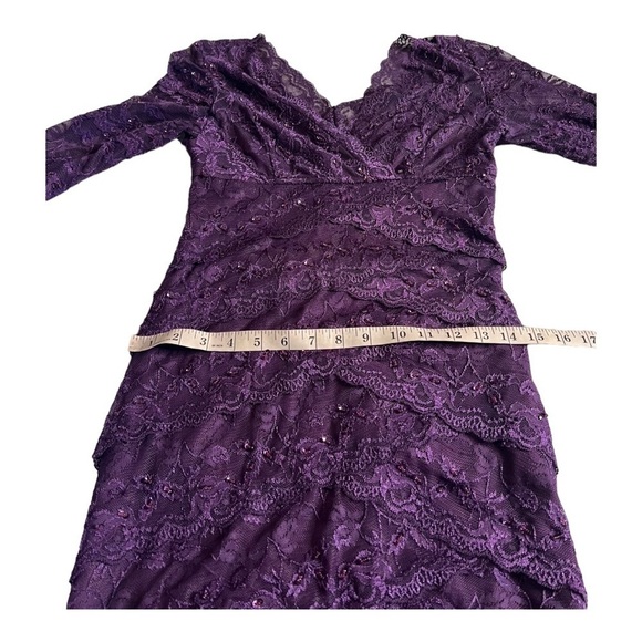 Cache Purple Sequin Lace V-Neckline Fitted Special Occasion Dress Womens Size 2 - Picture 9 of 15